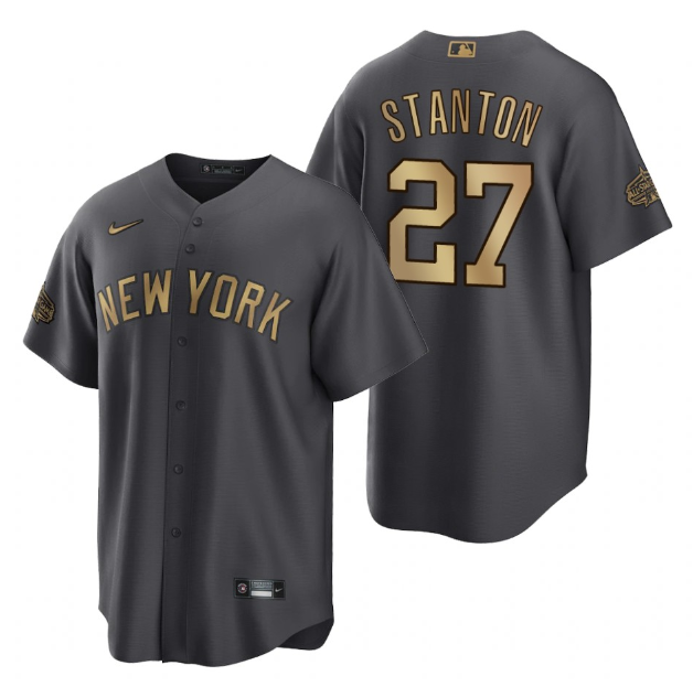Men's New York Yankees #27 Giancarlo Stanton 2022 All-Star Charcoal Cool Base Stitched Jersey